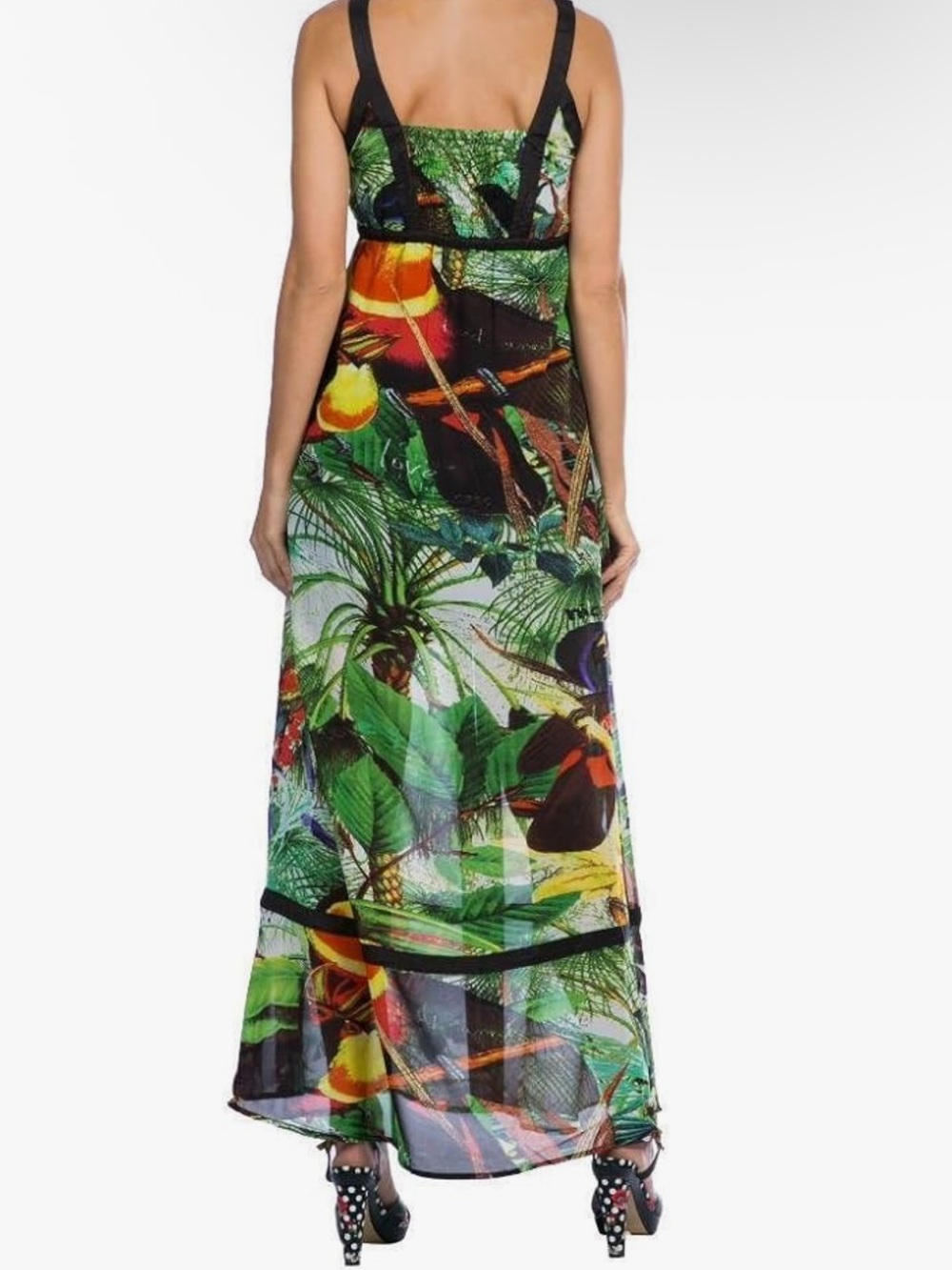 Desigual Tropical Maxi Dress in Green with Multicolor Print